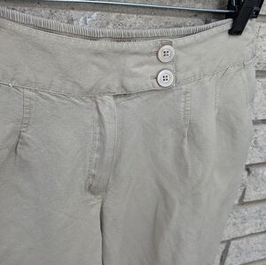 Linen Blend Ashley Stewart Pants Cropped Size 14W Lightweight Tan Pocket EUC
